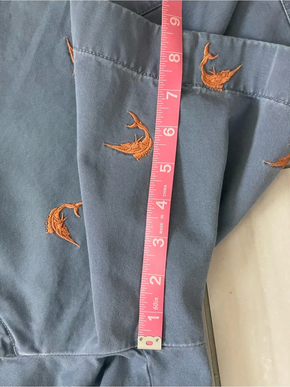 J.Crew Mens Blue Chino Shorts Embroidered Marlin Fish Size 34 Preppy 8